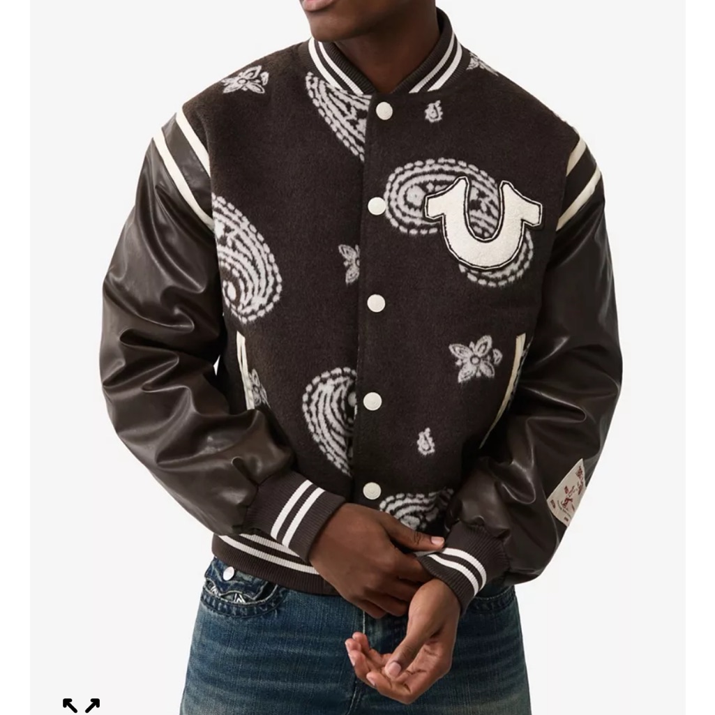 True Religion Brown Paisley Varsity Jacket